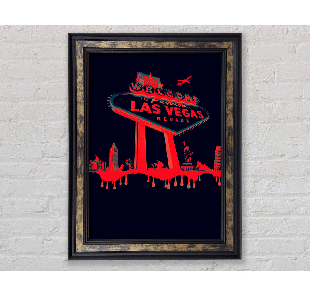 Gerahmtes Leinwandbild Las Vegas Sign Red Black Framed Print