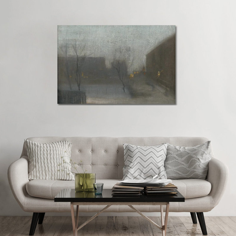 Nocturne Trafalgar Square Snow - reproduction d'art sur toile tendue, 32 po x 48 po, Toile tendue avec châssis, Sans cadre