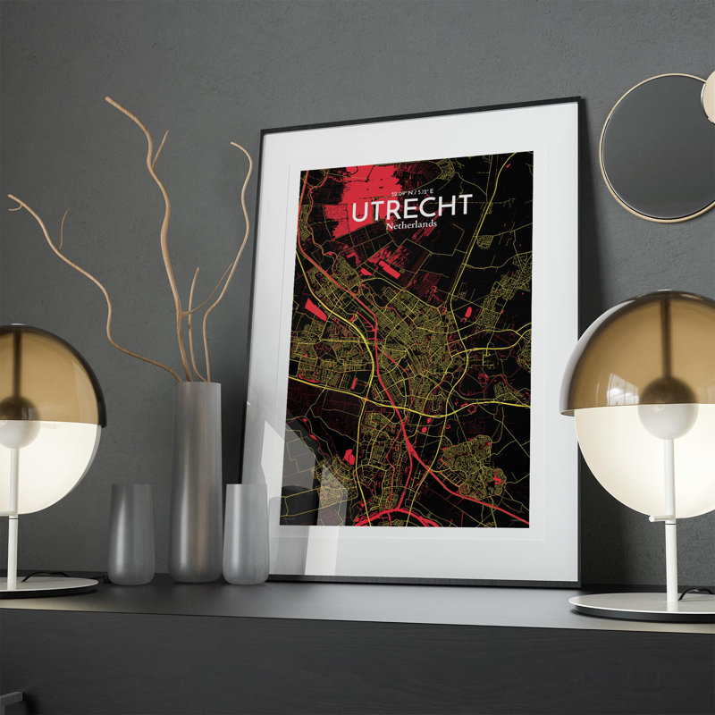 Utrecht City Map In Contrast - No Frame Print, 17cm H x 11cm W x 0.05cm D