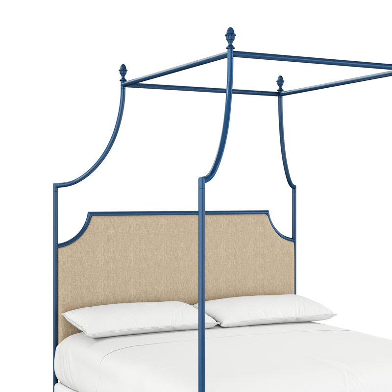 337 Flying Arch Canopy Bed | Complete Canopy, Queen, Navy Blue/Natural