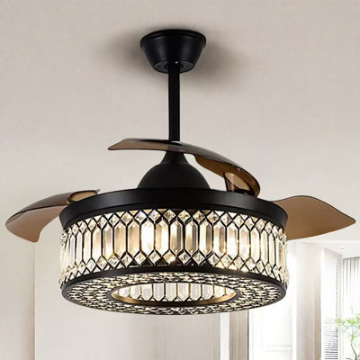 42-inch American Retro Variable Frequency Crystal Fan Light With Six-speed Remote Control, Reversible Led Three-color Dimming, Suitable For Living Room, Dining Room, And Bedroom.
