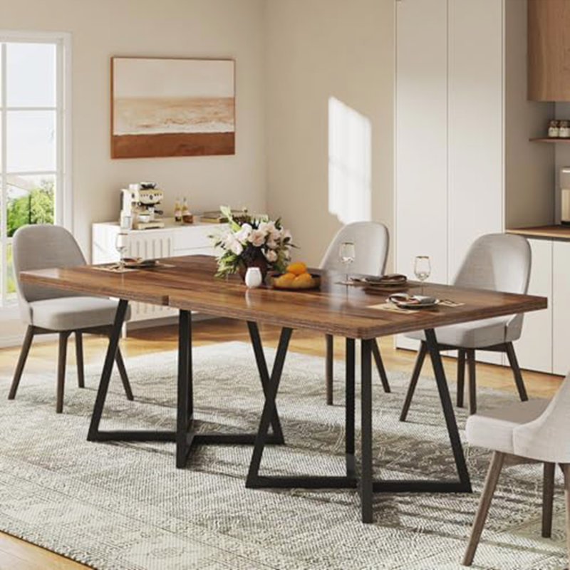 31.5" Square Dining Table for 2-4, Rustic Brown Industrial Kitchen Table with Black Metal Frame, Small Space Dining Room Table for Apartment, Breakfast Nook or Office (Table only)