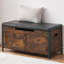 Storage Chest, Wooden Storage Trunk With Metal Frame, Entryway Shoes Bench With Cushio