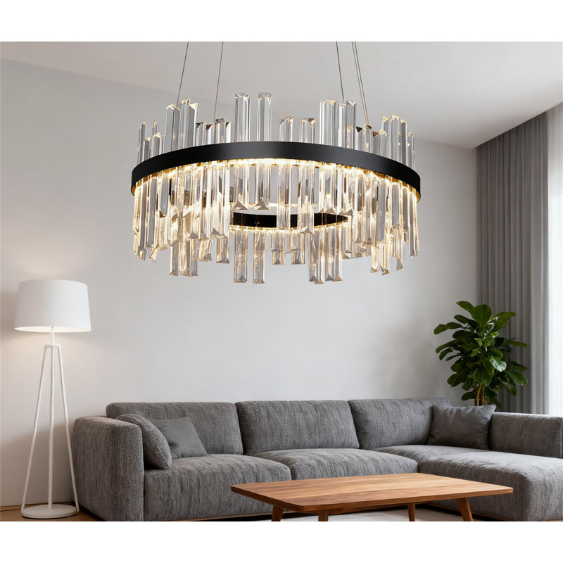 Lustre en cristal moderne avec éclairage à 3 couleurs à intensité variable réglable en hauteur pour la salle à manger