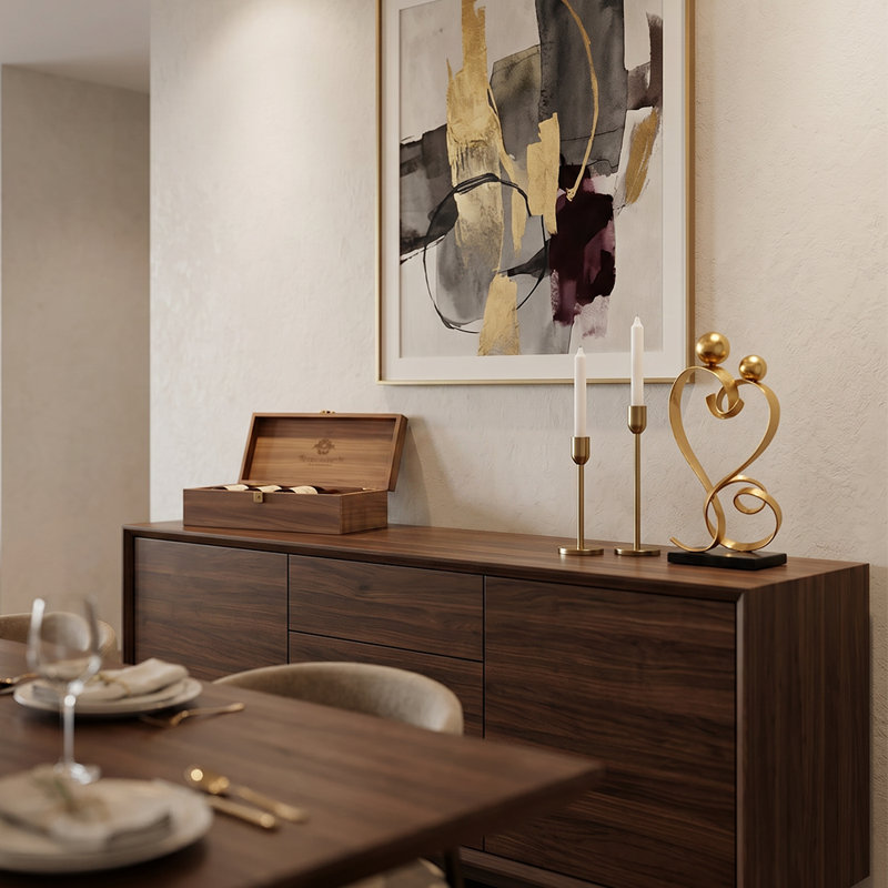 Sculpture dorée en forme de cœur avec deux sphères sur base noire, décoration de table romantique Glam pour console et tablette