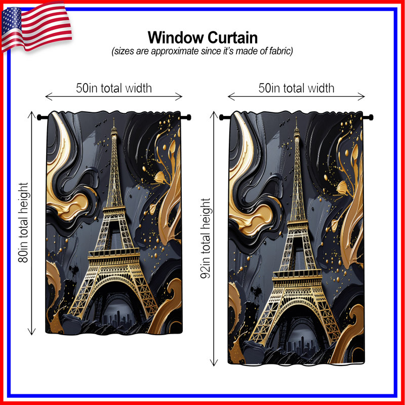 Rideaux de fenêtre Eiffel, voilages et rideaux occultant - 1 panneau, Blocage, 50 po x 80 po - 1 panneau