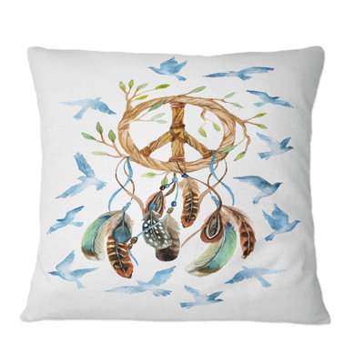 Capteur de rêves et signe de la paix - Coussin décoratif imprimé rétro