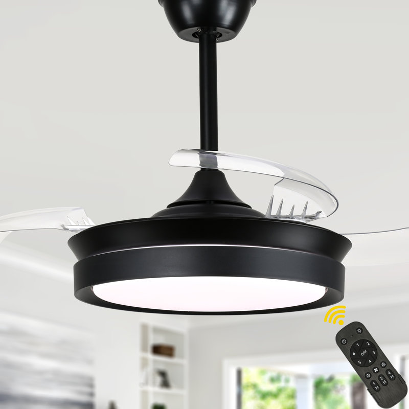 Gerede 36" Integrated LED Retractable Ceiling Fan, Black with Black Blades
