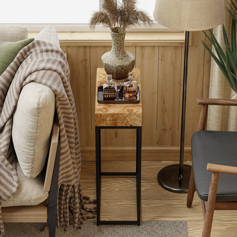 Framhosue Metal Frame End Table With Burl Finish Wood Top