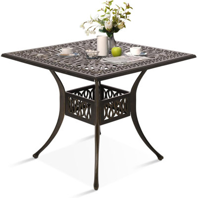 Patio Dining Table,cast Aluminum Patio Table With Umbrella Hole, Outdoor Bistro Table For Backyard, Garden, Patio (35" Rectangle Dining Table)