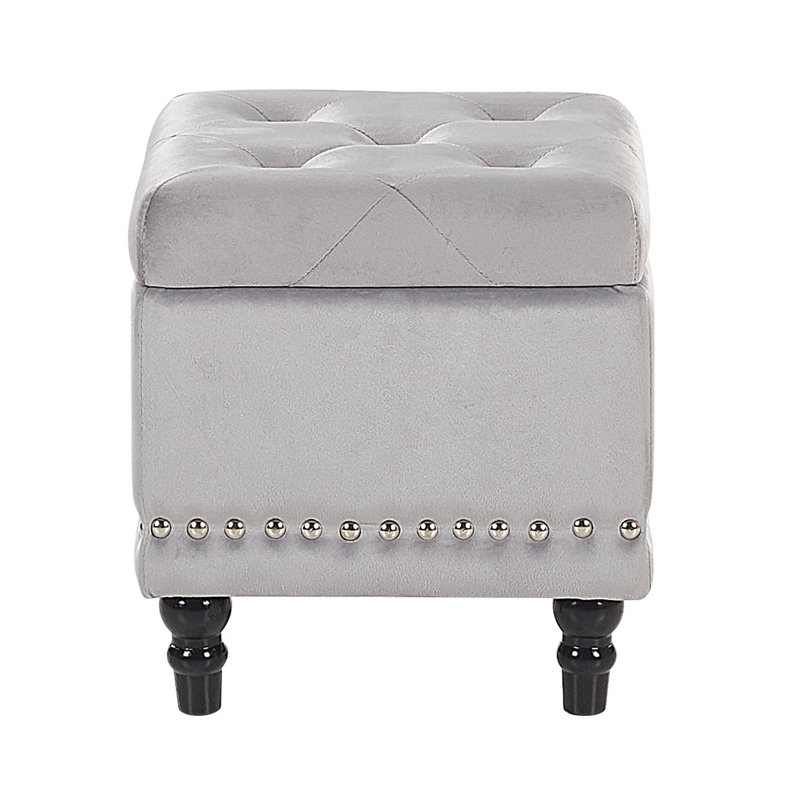 Reaves 37cm Wide Velvet Square Solid Colour Ottoman with Storage, Grey