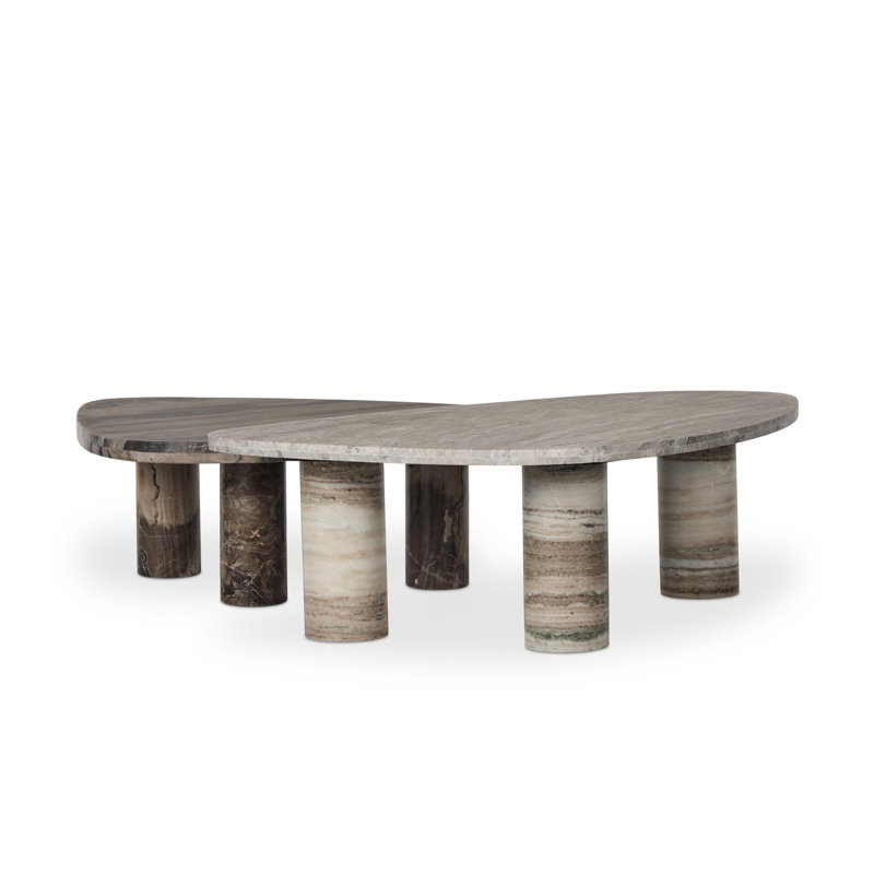 Zion Coffee Table Set-Antique White Marble, Antique White Marble/Rocky Brown Marble, White/Brown