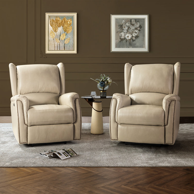 Power Recliner, Beige  Genuine Leather