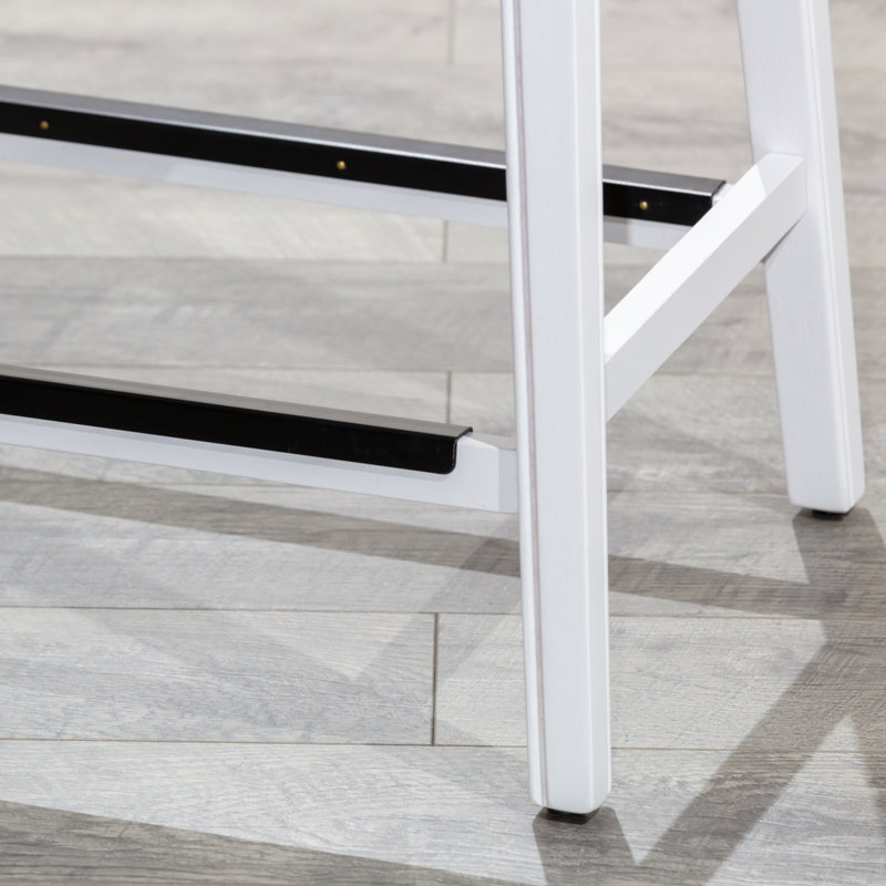 Tabouret 30 ", siège en cuir, Siège noir / cadre blanc