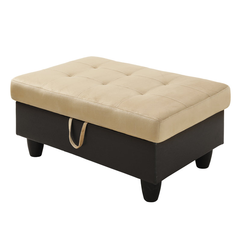 Repose-pieds en cuir Kayda, Similicuir beige