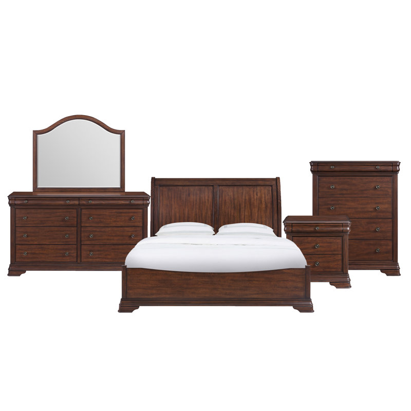 Ensemble de chambre à coucher Glispy, Très grand lit, 5 Pcs: Bed, Dresser, Mirror, Chest, Nightstand