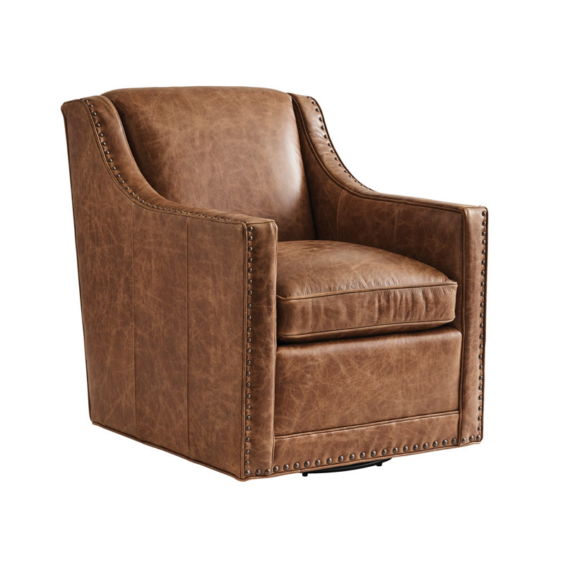 Barrier Leather Swivel Club Chair, Brown Faux Leather