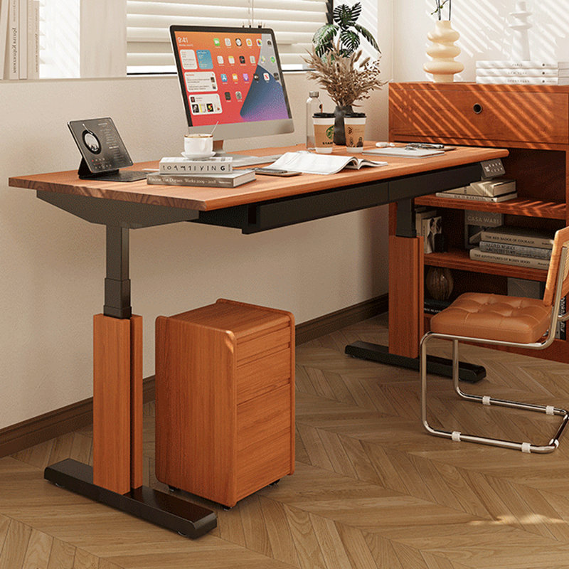 Solid wood electric height-adjustable desk with drawers, 24.41"H*59.06"W*29.53"D