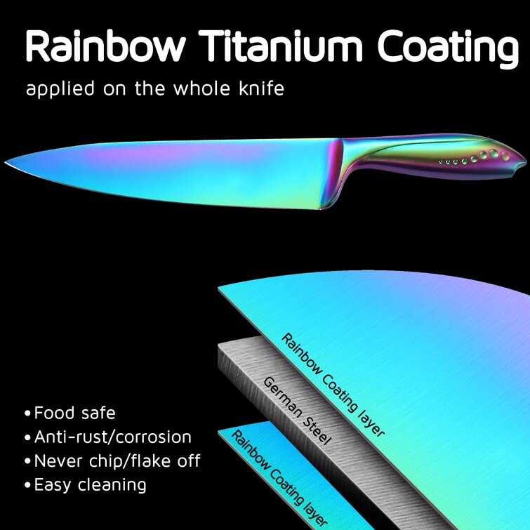 These Unique Kitchen Knives Have a Rainbow Titanium Coating