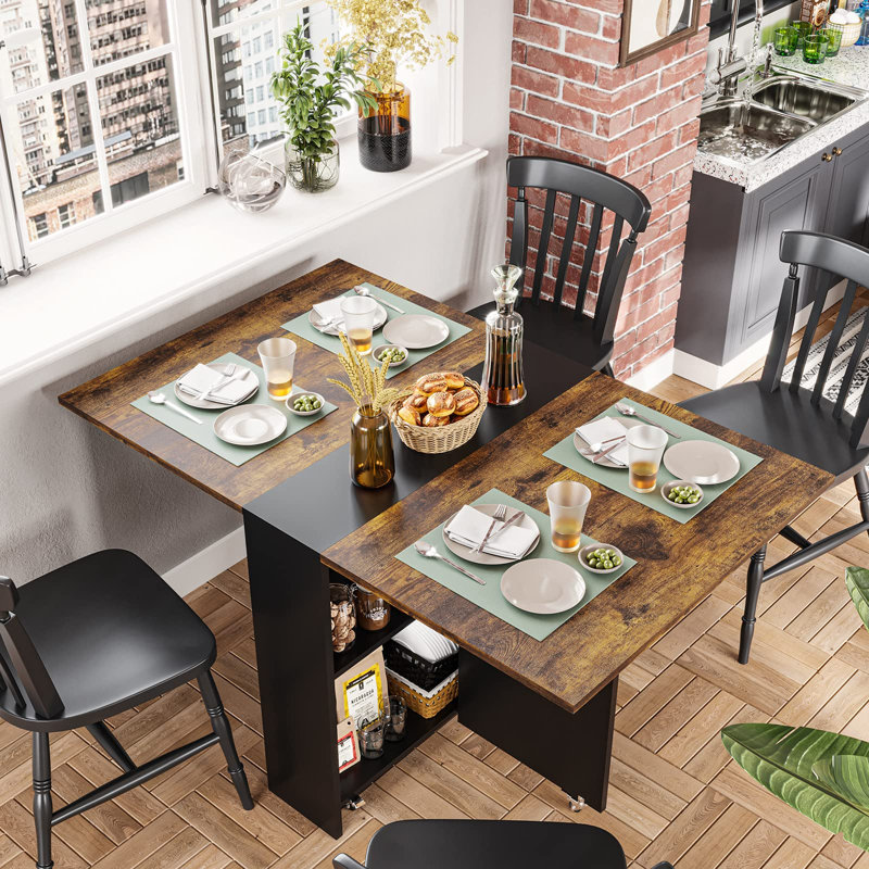 Leaf Tables For Small Spaces, Foldable Dining Table With 2-Layer Storage Rack