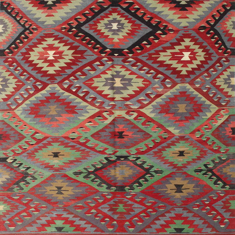 Tapis de zone rouge/vert contemporaine, Carré 4 pi