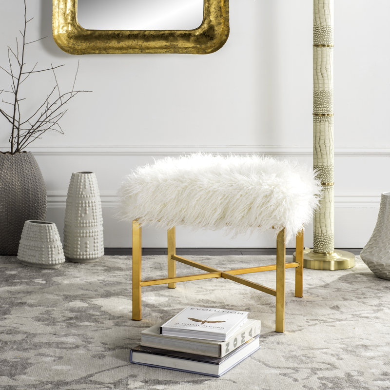 Abraham Faux Sheepskin X- Square Bench, White