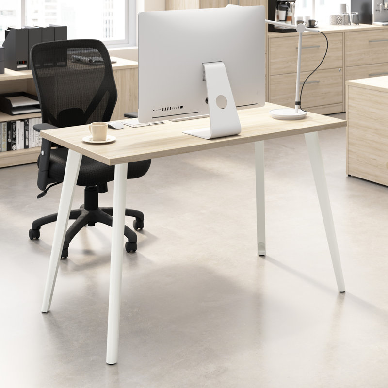 Bush Business Furniture Vista Computer Desk With Splayed Metal Legs, Natural Elm, 29.95" H x 47.6" W x 23.35" D