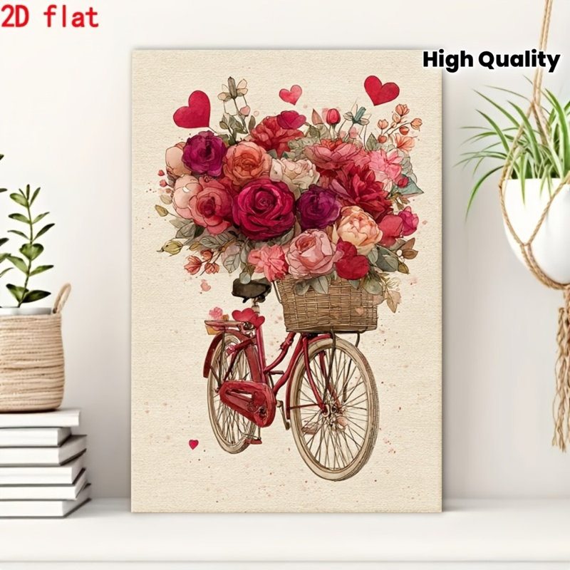 Impression sur toile romantique, aquarelle et bicyclette rouge - Urban Studio, 24 * 16 pouces (60 * 40 * 2cm)