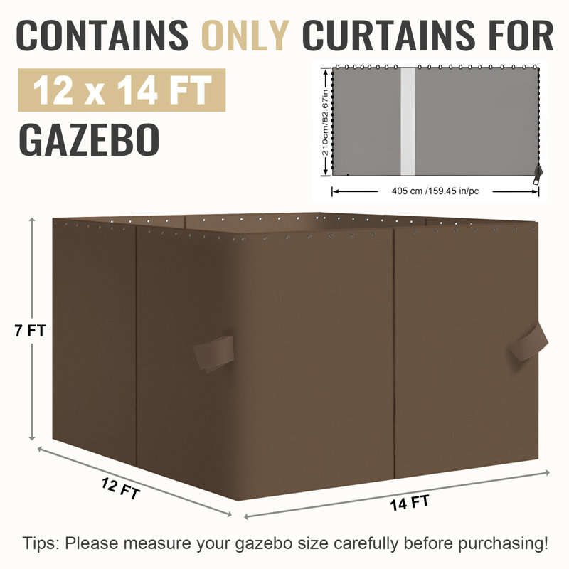 4-Panel Outdoor Gazebo Curtains, 82.7" H x 144" W168" D, Brown