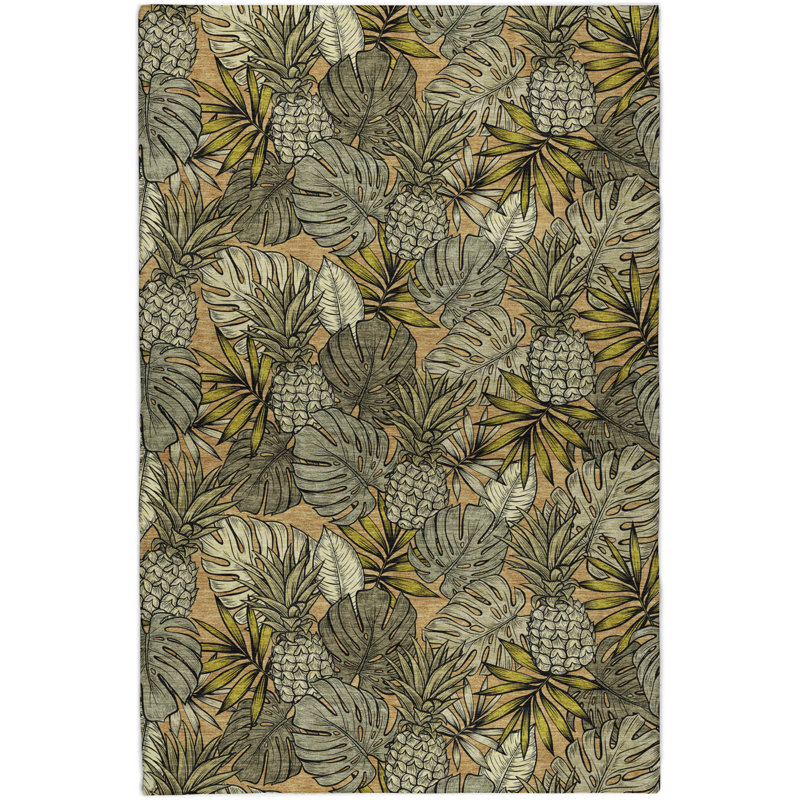 Premium Machine Washable Dream Shag ADS206 Leaves and Pineapples Rug, 10' x 14'