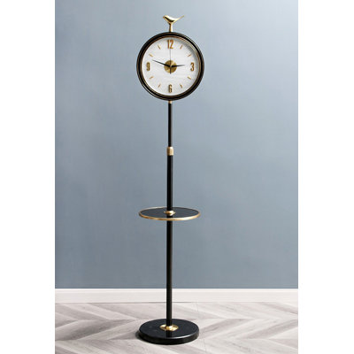 Minimalist Freestanding Pendulum Floor Clock with Tray