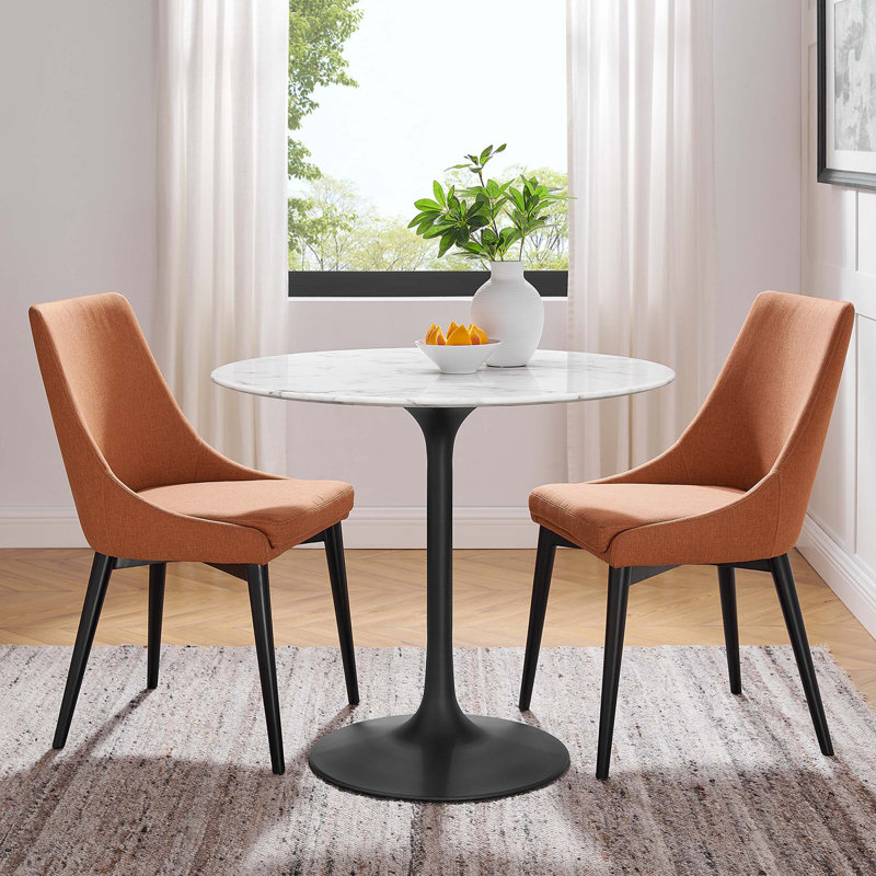  Table de salle à manger en marbre artificiel Lippa, Noir, 35,5 po L x 29,5 po H, Blanc