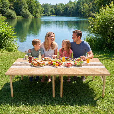 Solid Wood Folding Table, Portable Picnic Table Outdoor and Indoor, Handle