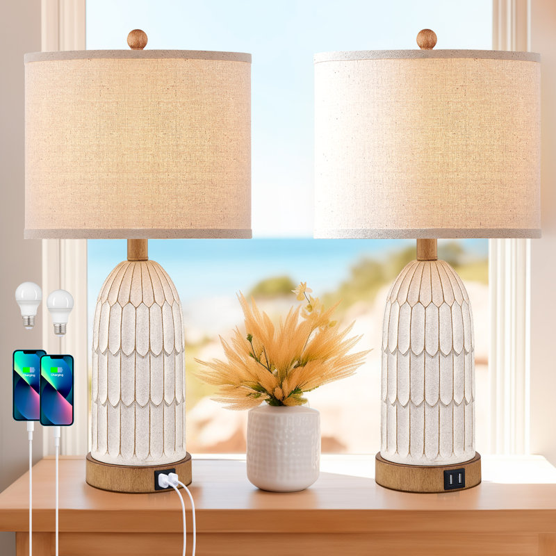 Lampes de chevet à contrôle tactile 22 "avec deux ports USB et ampoules, Beige