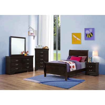 Ensemble de chambre à coucher avec lit simple 5 pièces Seyler Cappuccino
