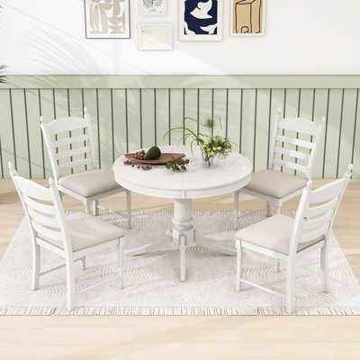 Ensemble de salle à manger à piédestal 5 pièces Gracelinn, table de salle à manger extensible ronde en bois et 4 chaises rembourrées