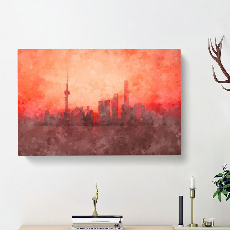 The Shanghai China Skyline - Wrapped Canvas Painting, 35cm H x 50cm W x 3cm D