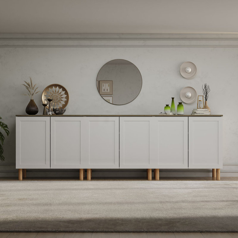 Buffet de 35 po de largeur Boli, Blanc/noyer, 105" Width