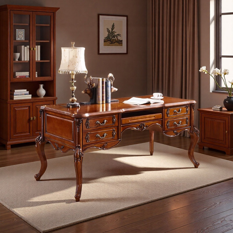 Bureau d'ordinateur brun foncé rétro, H 30,7 po x l 62,99 po x P 31,49 po