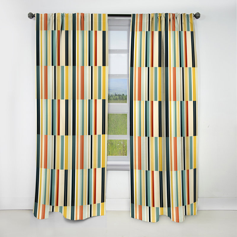 Sleek Midcentury Stripes I - Rideau Mid-Century - Rideau géométrique occultant en velours - 1 panneau, L 52 po x L 108 po
