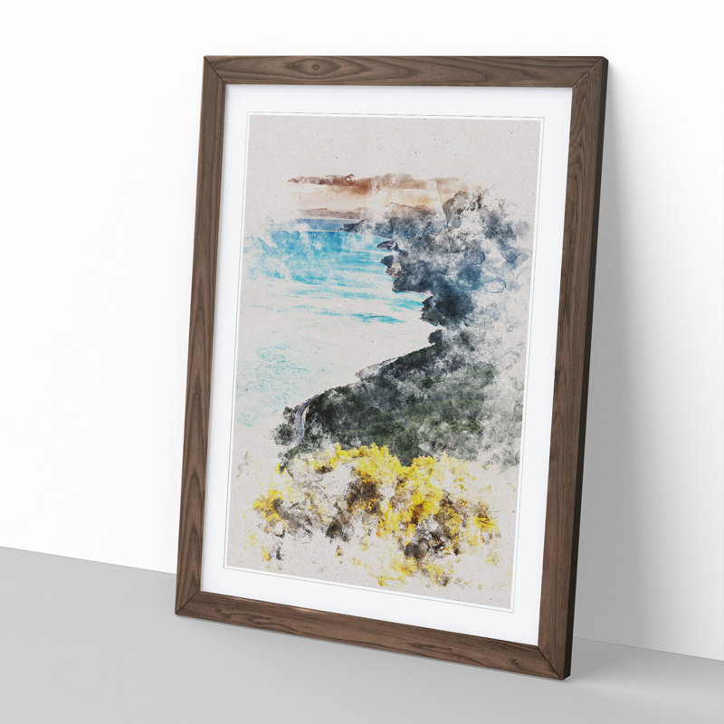 Antalya in Turkey Watercolour - Picture Frame Graphic Art, Walnut, 36cm H x 27cm W x 2cm D