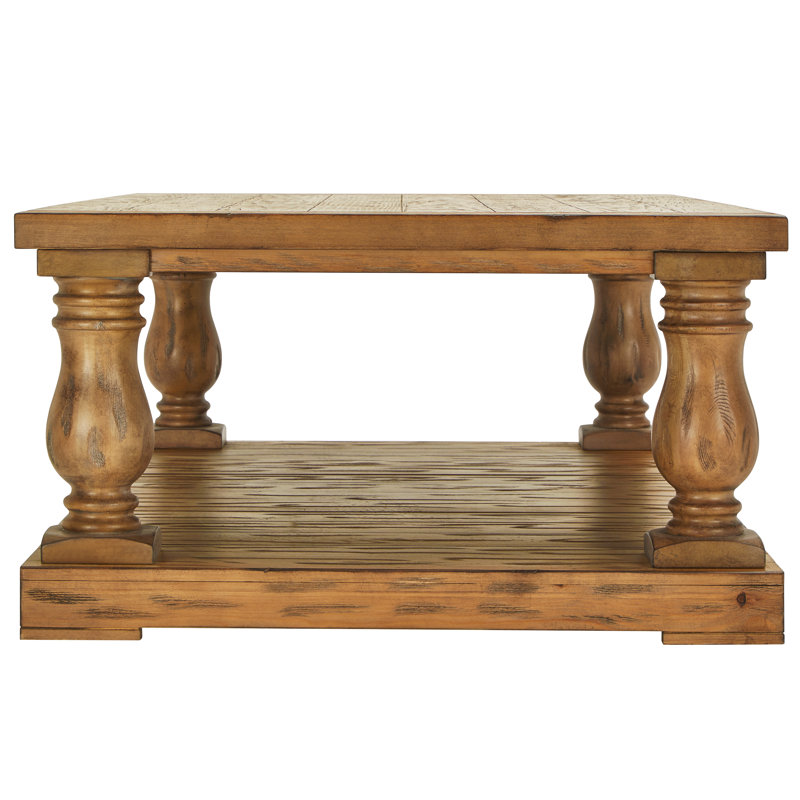 Mentzer Solid Wood Top Coffee Table, Rustic Pine