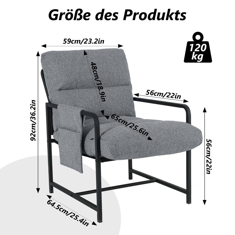 Obet 59cm Wide Tufted Armchair, Grey