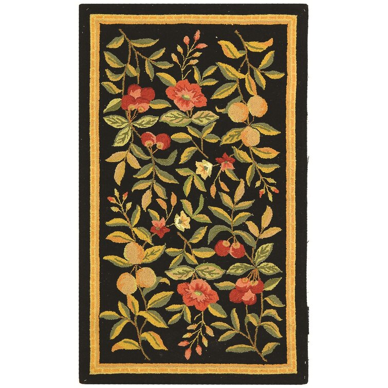 Charlton Home Helena Hand-Hooked Wool Black Area Rug, Size: Rectangle 2'6 inch x 4