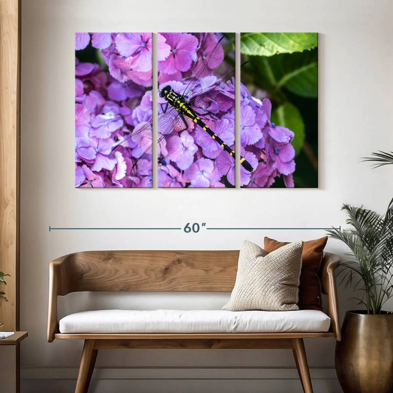 Brampt Dragonfly On Hydrangeas, 32" H x 50" W