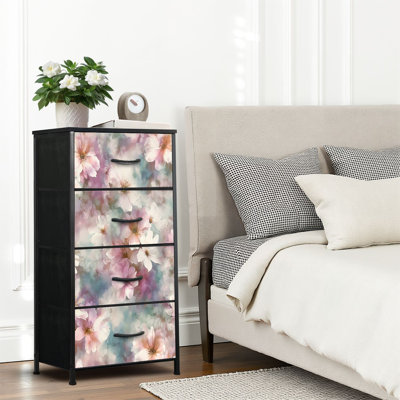 4 Drawer Dresser for Bedroom, Narrow Chest of Drawers, Wooden Top and Study Iron Frame 18"x37.5"-(WxH)