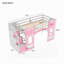 Lit mezzanine simple avec escalier de rangement et fenêtre, rose-283046354