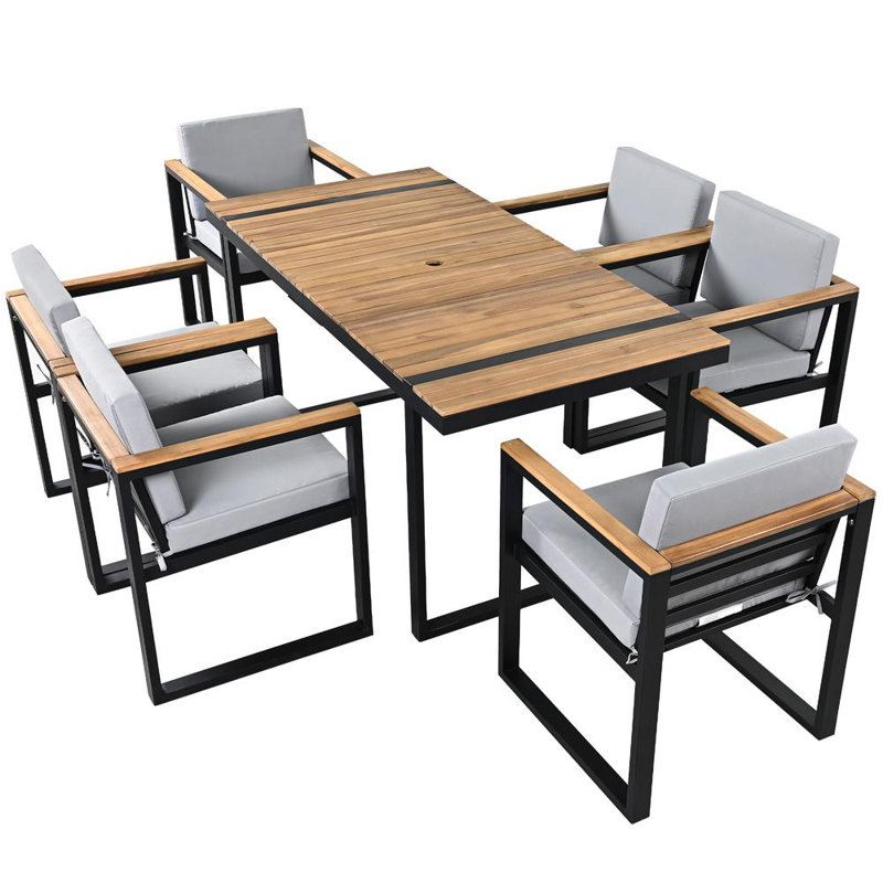 6-Person Outdoor Dining Set, Gray