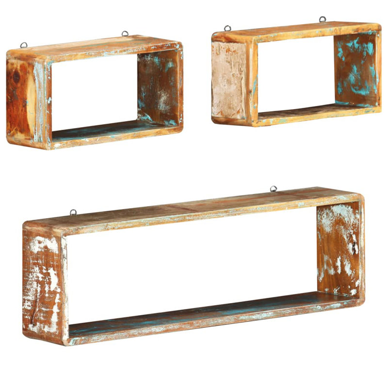 Franklen 3 Piece Cube Floating Shelf, Multi_Brown