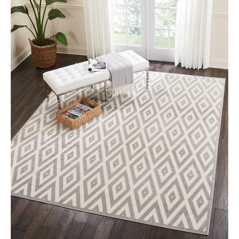 Tapis gris et brun à motif géométrique Horley, Rectangle 7 pi 10 po x 9 pi 10 po